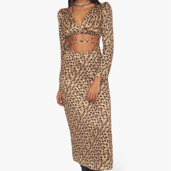 We Wore What x Danielle Bernstein Cut Out Satin Leopard Print Midi Cheetah dress - Picture 5 of 7